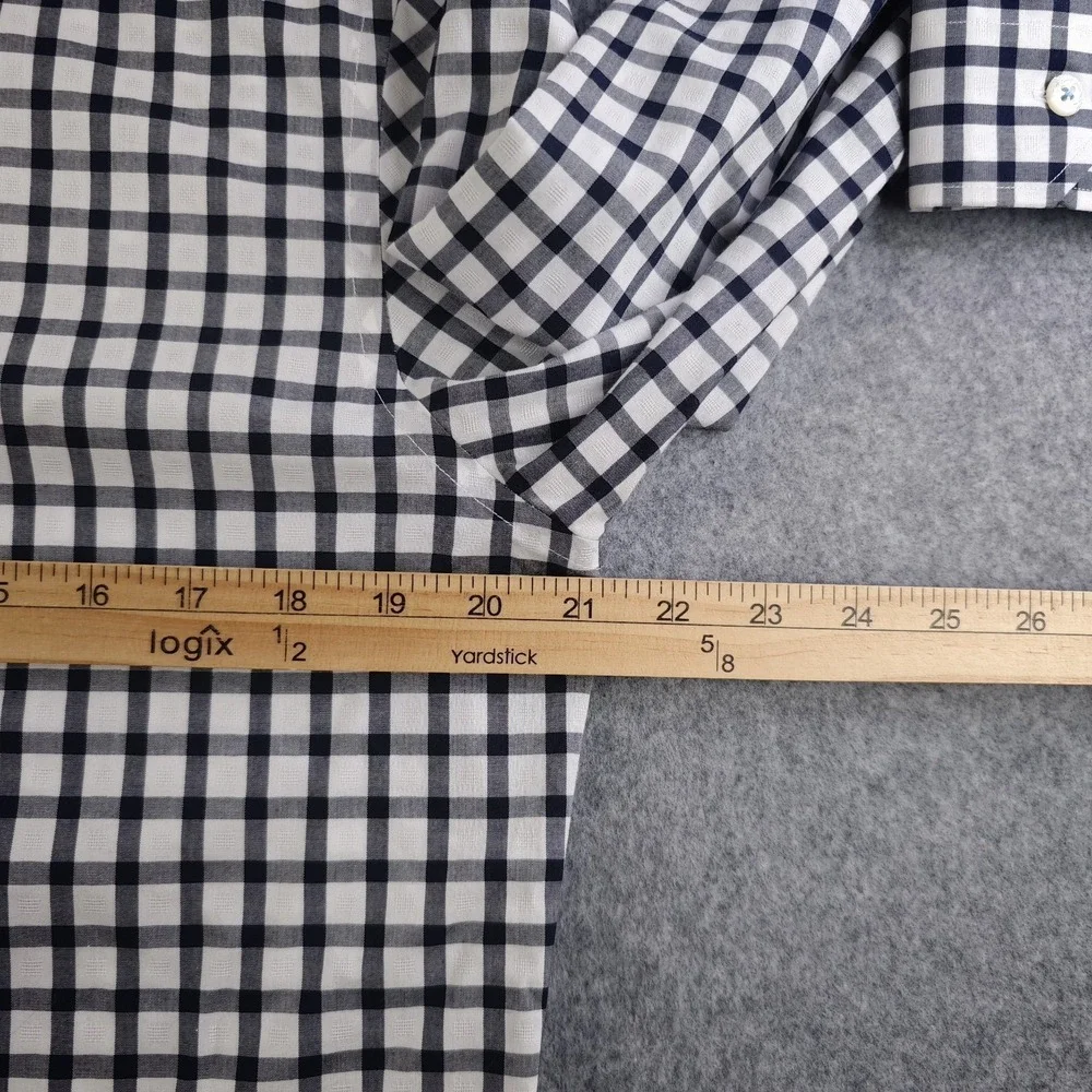 Banana Republic Shirt Mens Medium Grant Fit Non Iron Stretch White Blue Check